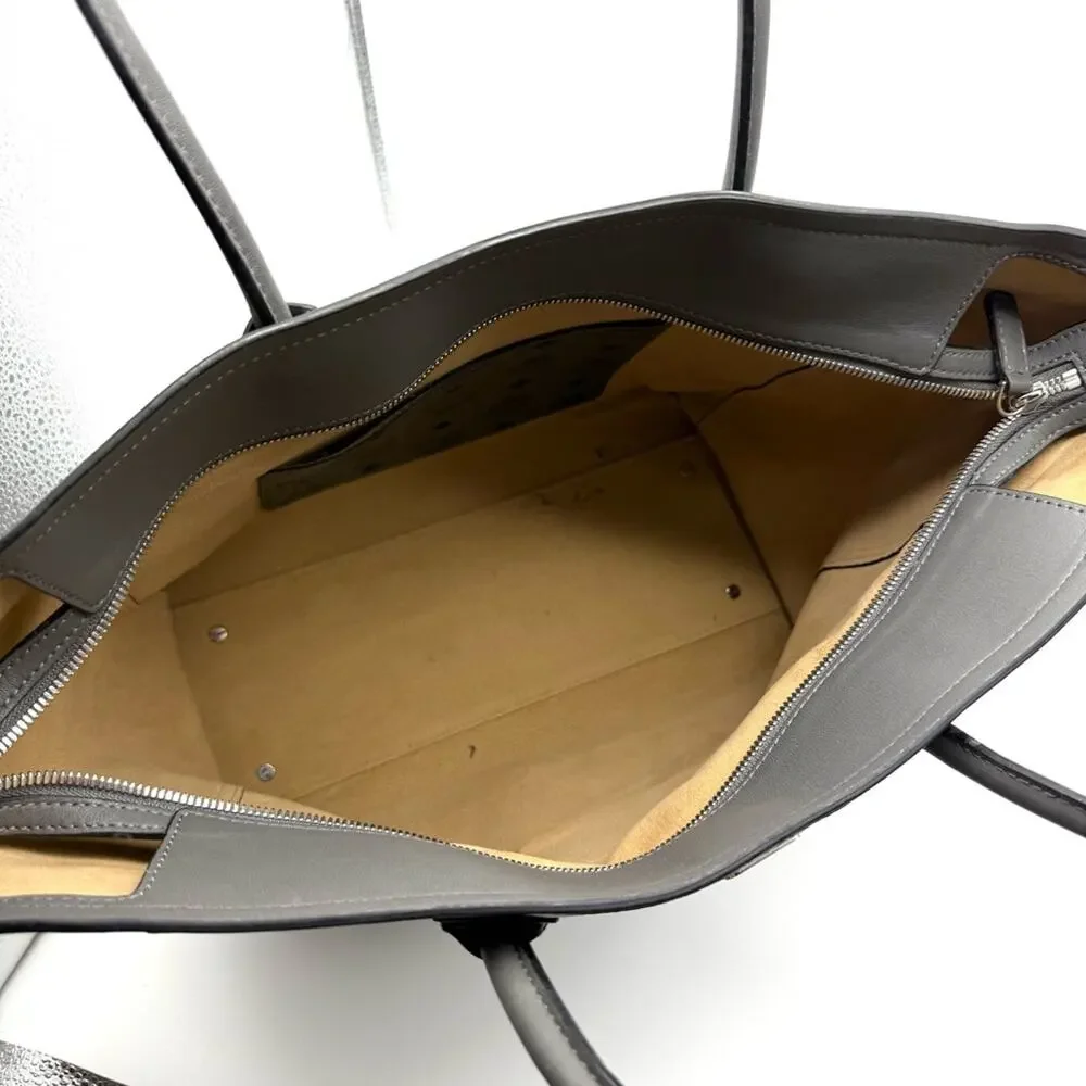 MCM Monogram Visetos Top Zip Shopper Tote Grey - Picture 10 of 16